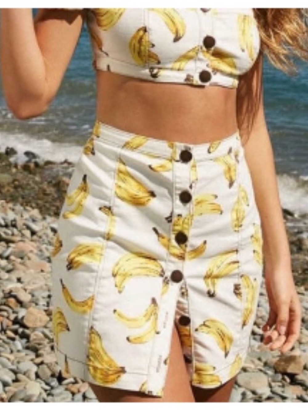 Urban Outfitters White Mini Skirt with Yellow Banana Print